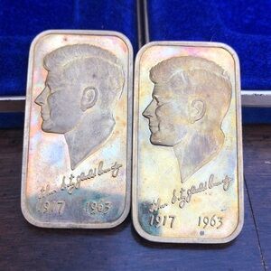John F. Kennedy 1973 2 Commemorative Bars, bronze